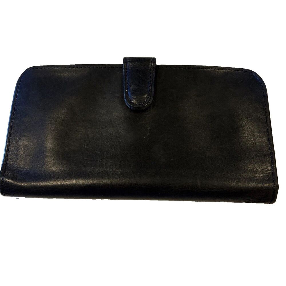 VGUC Coach VTG Kisslock Black Glove tanned Leather Turnlock Long Wallet